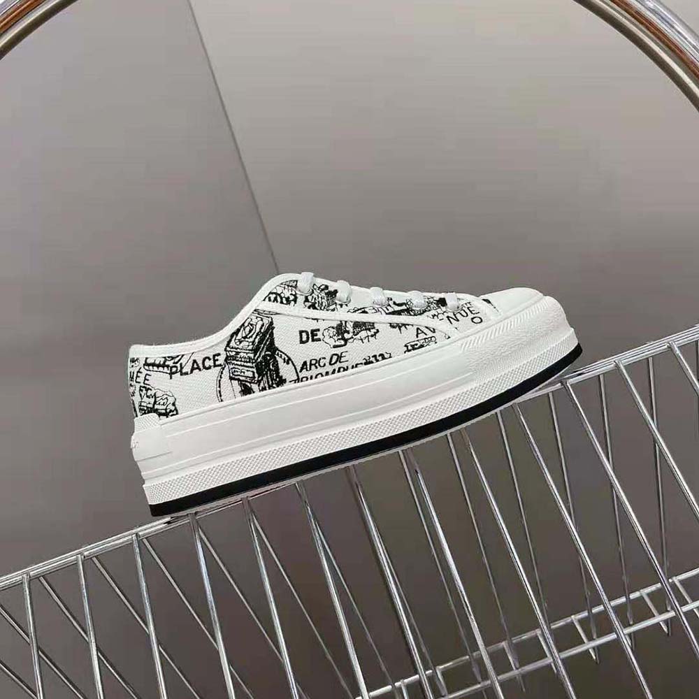 Walk'n'Dior Platform Sneaker White and Black Cotton Embroidered with Plan  de Paris Motif