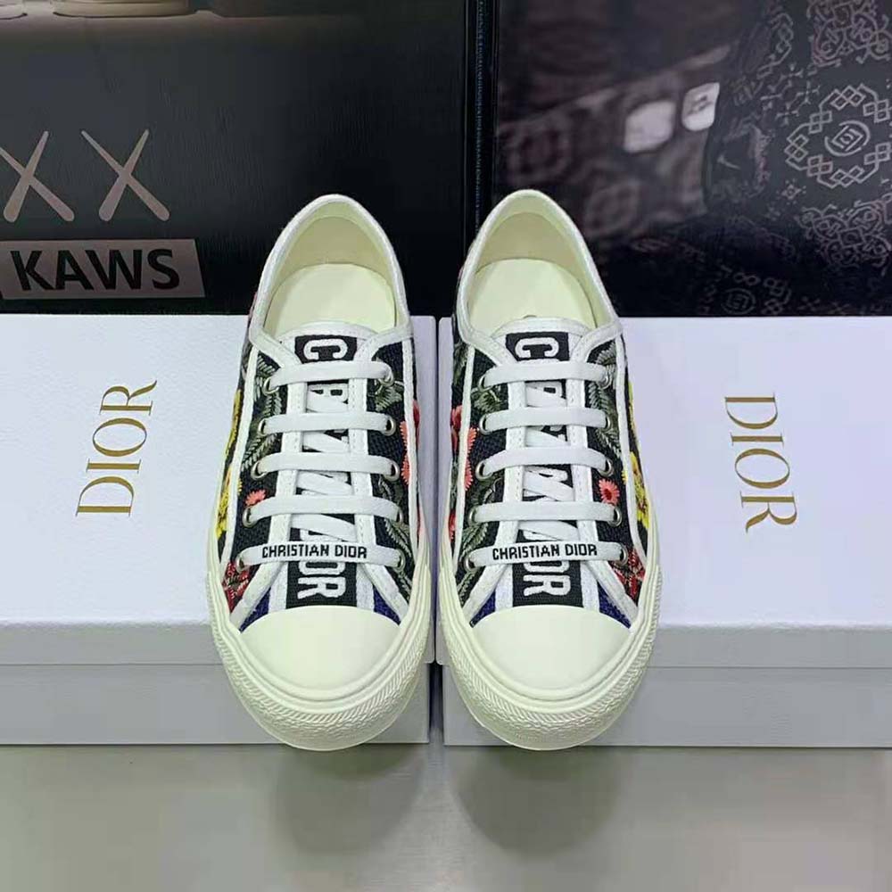 Dior Women Walk'N'Dior Sneaker Black Multicolor Cotton Embroidered with Dior Petites Fleurs Motif 2 Dior Women Walk'N'Dior Sneaker Black Multicolor Cotton Embroidered with Dior Petites Fleurs Motif - Image 2