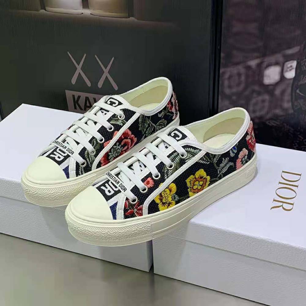 Dior Women Walk'N'Dior Sneaker Black Multicolor Cotton Embroidered with Dior Petites Fleurs Motif 4 Dior Women Walk'N'Dior Sneaker Black Multicolor Cotton Embroidered with Dior Petites Fleurs Motif - Image 4