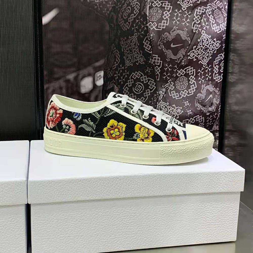 Dior Women Walk'N'Dior Sneaker Black Multicolor Cotton Embroidered with Dior Petites Fleurs Motif 5 Dior Women Walk'N'Dior Sneaker Black Multicolor Cotton Embroidered with Dior Petites Fleurs Motif - Image 5