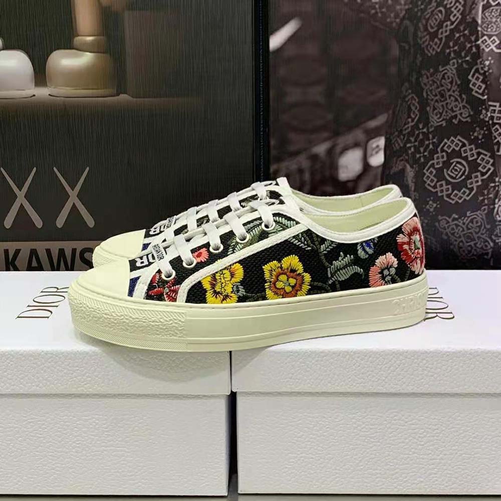 Dior Women Walk'N'Dior Sneaker Black Multicolor Cotton Embroidered with Dior Petites Fleurs Motif 6 Dior Women Walk'N'Dior Sneaker Black Multicolor Cotton Embroidered with Dior Petites Fleurs Motif - Image 6