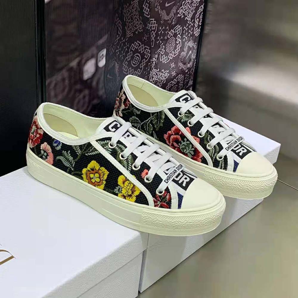 Dior Women Walk'N'Dior Sneaker Black Multicolor Cotton Embroidered with Dior Petites Fleurs Motif 3 Dior Women Walk'N'Dior Sneaker Black Multicolor Cotton Embroidered with Dior Petites Fleurs Motif - Image 3