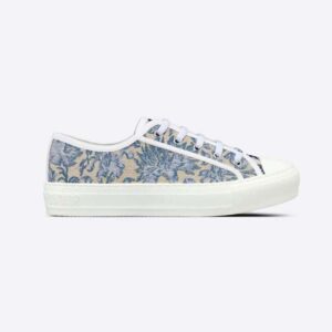 Dior Women Walk'N'Dior Sneaker Duck Blue Dior Brocart Embroidered Cotton with Gold-Tone Metallic Thread