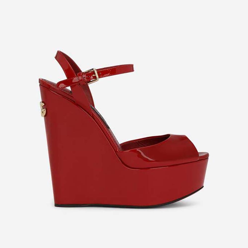 Dolce Gabbana Dandg Women Patent Leather Wedges Red 5521