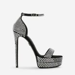 Dolce Gabbana D&G Women Satin Platform Sandals with Fusible Rhinestones