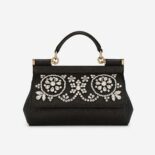 Dolce Gabbana D&G Women Small Calfskin Sicily Bag with Rhinestones