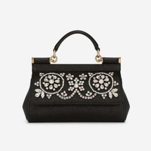 Dolce Gabbana D&G Women Small Calfskin Sicily Bag with Rhinestones