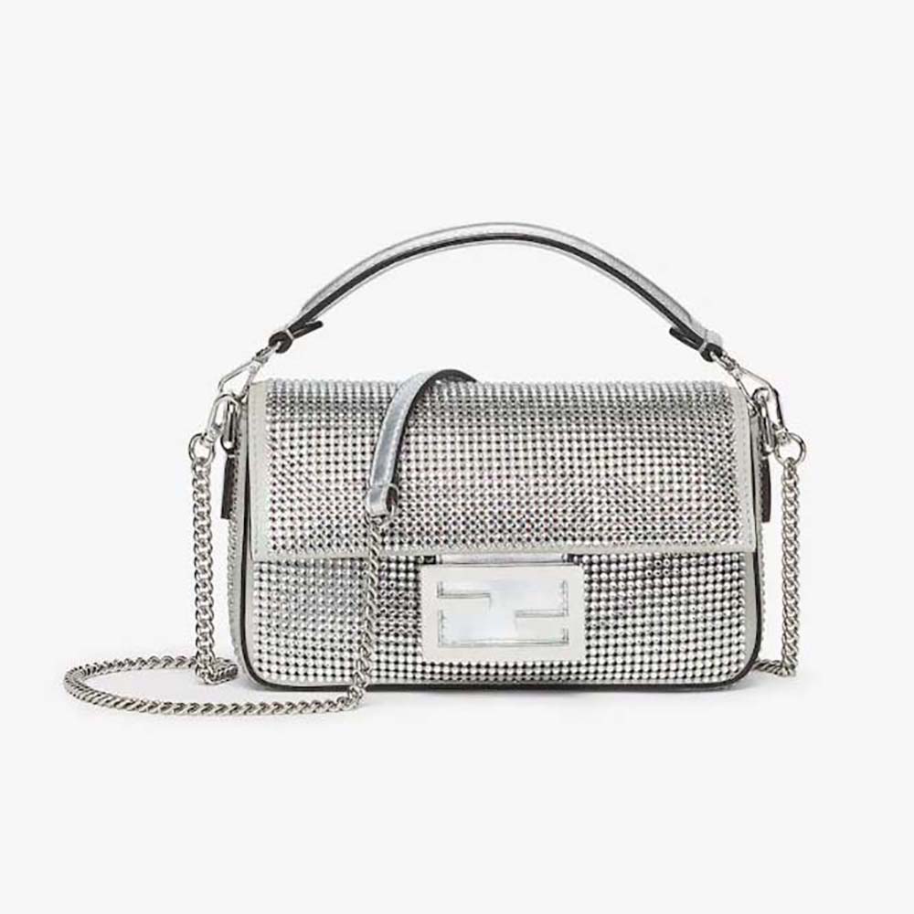 Fendi Women Baguette Mini Silver Crystals Bag