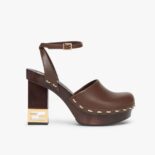 Fendi Women Baguette Show Brown Leather High-Heeled Clogs