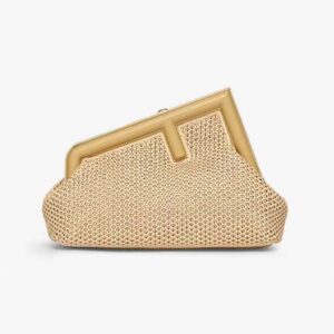 Fendi Women First Small Beige Raffia Macrame Bag
