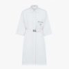 Fendi Women White Cotton Dress with Pointed Collar and Wide Elbow-Length Sleeves