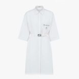 Fendi Women White Cotton Dress with Pointed Collar and Wide Elbow-Length Sleeves