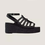 Hermes Women Catalya Espadrille in Calfskin with "Chaine D'Ancre" Motif-Black