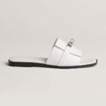 Hermes Women Giulia Sandal in Calfskin with Iconic Palladium-Plated Kelly Buckle-White