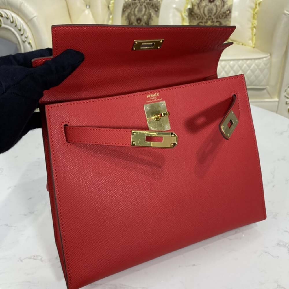 Hermes Women Kelly Bag 28 Epsom Leather-Red 5 Hermes Women Kelly Bag 28 Epsom Leather-Red - Image 5