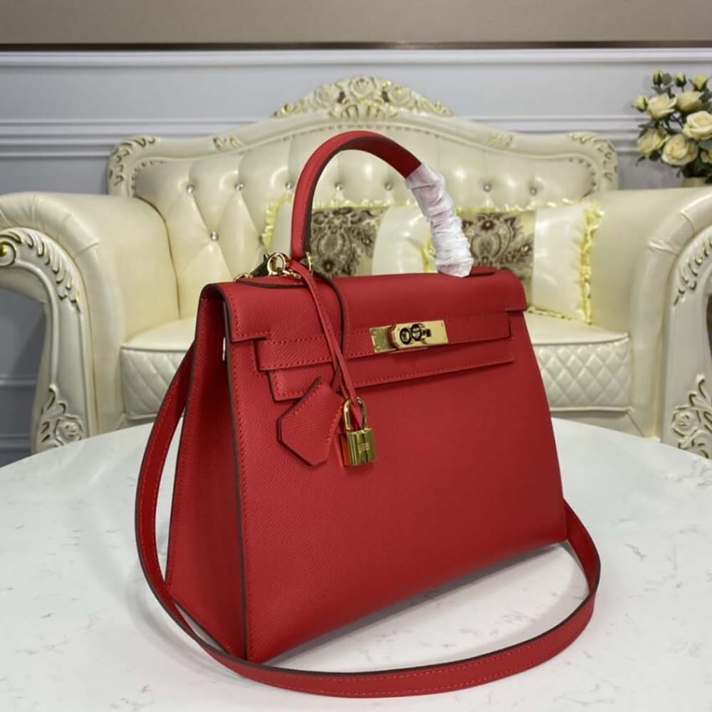 Hermes Women Kelly Bag 28 Epsom Leather-Red 2 Hermes Women Kelly Bag 28 Epsom Leather-Red - Image 2