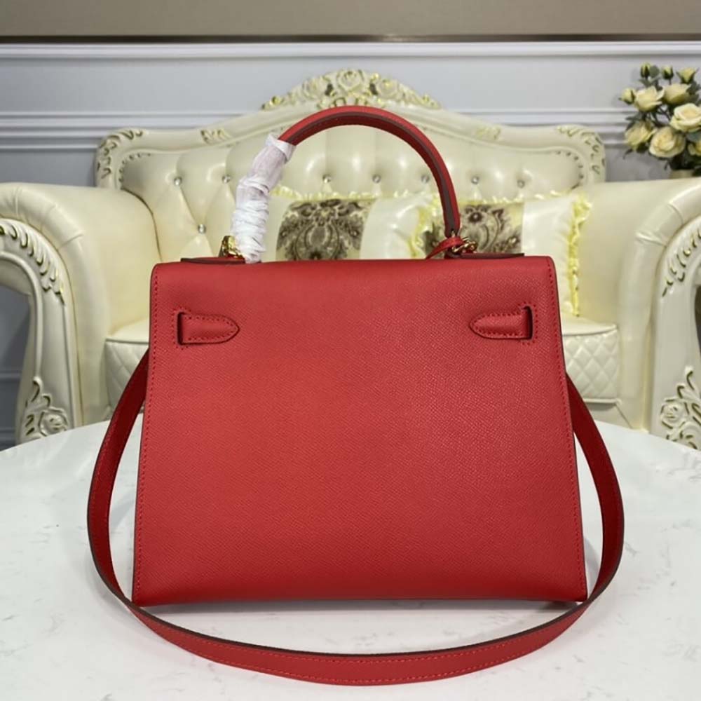 Hermes Women Kelly Bag 28 Epsom Leather-Red 4 Hermes Women Kelly Bag 28 Epsom Leather-Red - Image 4