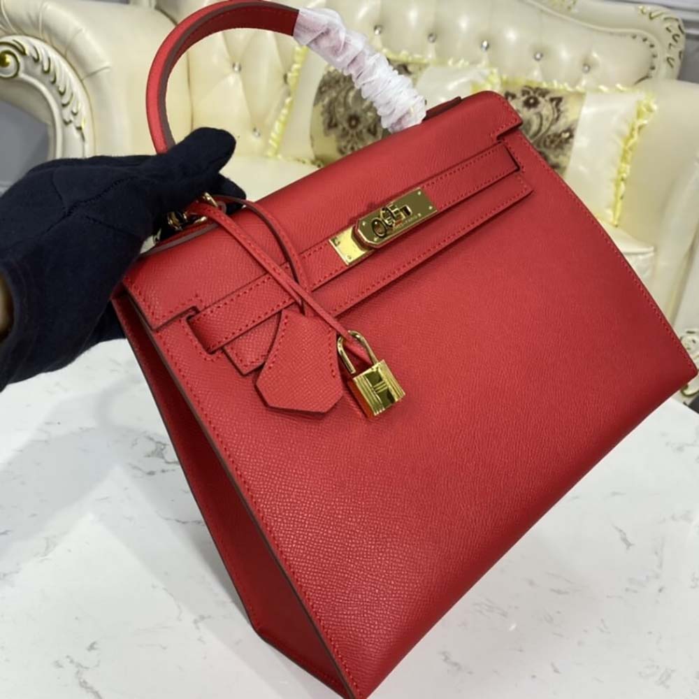 Hermes Women Kelly Bag 28 Epsom Leather-Red 3 Hermes Women Kelly Bag 28 Epsom Leather-Red - Image 3