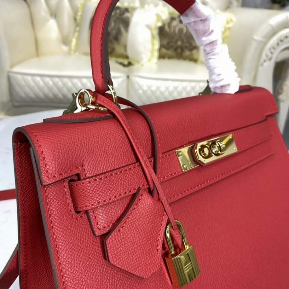 Hermes Women Kelly Bag 28 Epsom Leather-Red 8 Hermes Women Kelly Bag 28 Epsom Leather-Red - Image 8