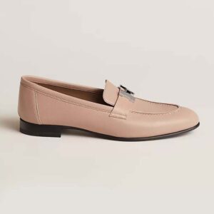 Hermes Women Paris Loafer in Goatskin with Palladium-Plated Signature "H" Detail-Pink