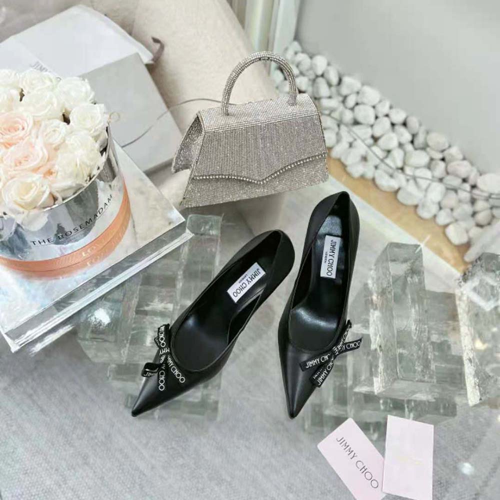 Jimmy Choo Women Romy 85 Black Nappa Leather Pumps with Jimmy Choo Bow 2 Jimmy Choo Women Romy 85 Black Nappa Leather Pumps with Jimmy Choo Bow - Image 2