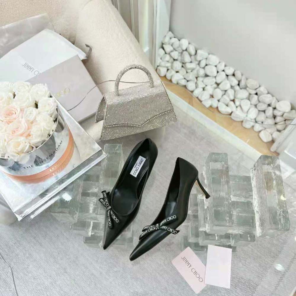 Jimmy Choo Women Romy 85 Black Nappa Leather Pumps with Jimmy Choo Bow 4 Jimmy Choo Women Romy 85 Black Nappa Leather Pumps with Jimmy Choo Bow - Image 4