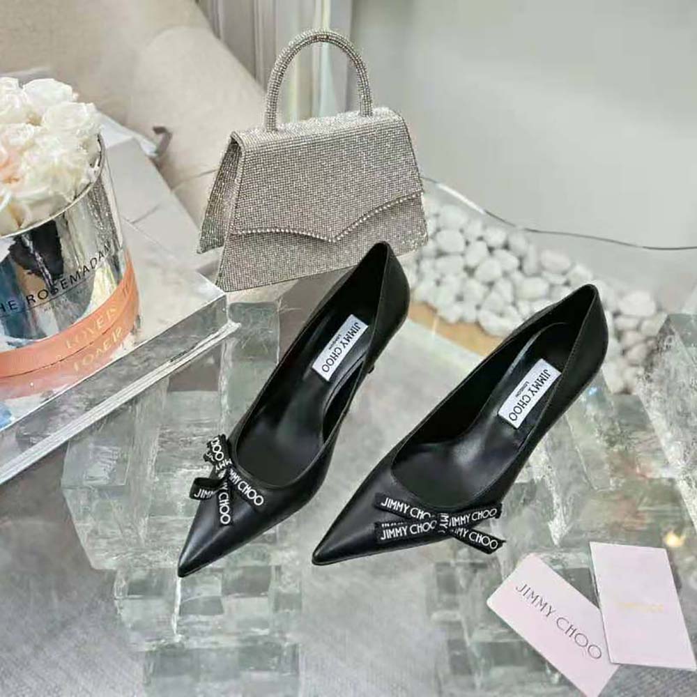 Jimmy Choo Women Romy 85 Black Nappa Leather Pumps with Jimmy Choo Bow 3 Jimmy Choo Women Romy 85 Black Nappa Leather Pumps with Jimmy Choo Bow - Image 3
