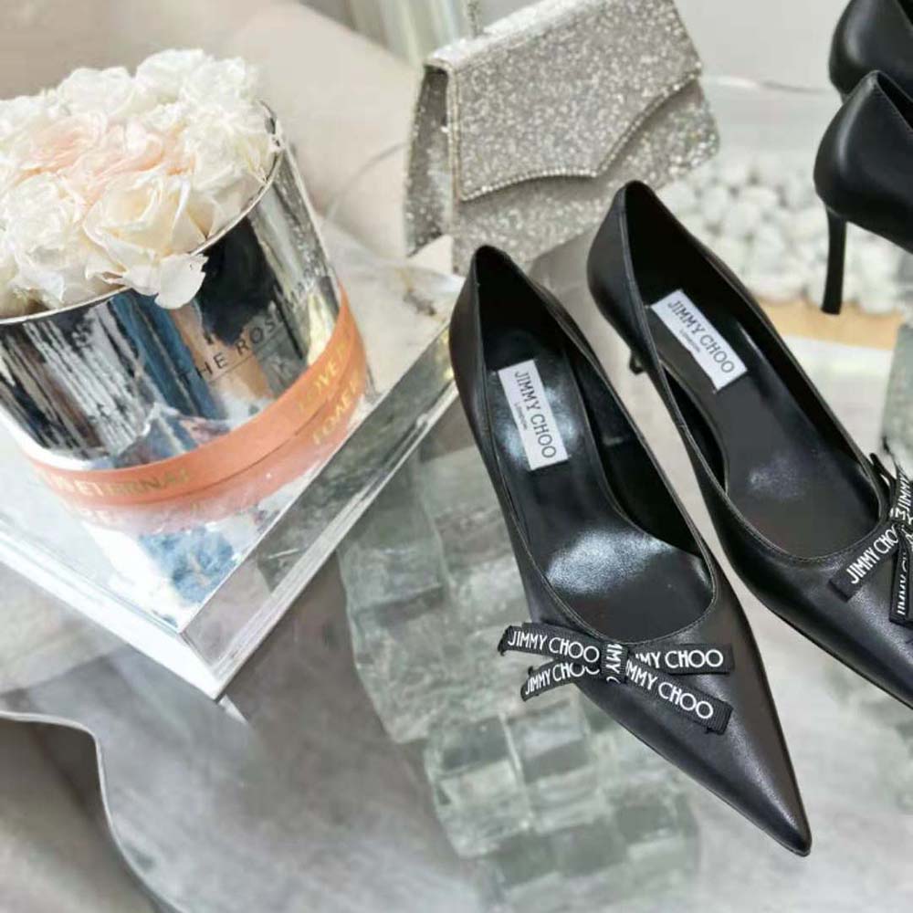 Jimmy Choo Women Romy 85 Black Nappa Leather Pumps with Jimmy Choo Bow 6 Jimmy Choo Women Romy 85 Black Nappa Leather Pumps with Jimmy Choo Bow - Image 6