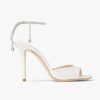 Jimmy Choo Women Saeda Sandal 100 Ivory Satin Sandals with Crystal Embellishment