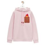 Loewe Women Calcifer Leather Patch Hoodie in Cotton-Pink