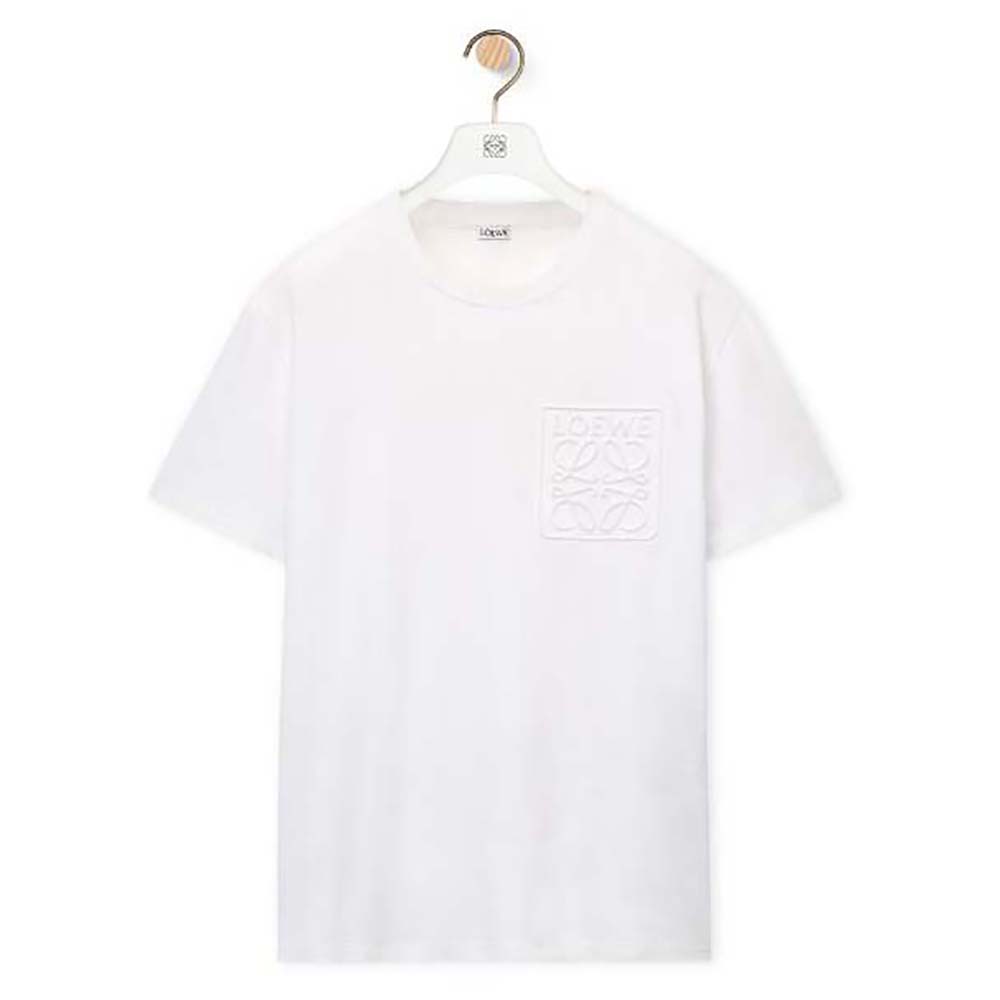 Loewe Men Debossed Anagram T-shirt in Cotton-White