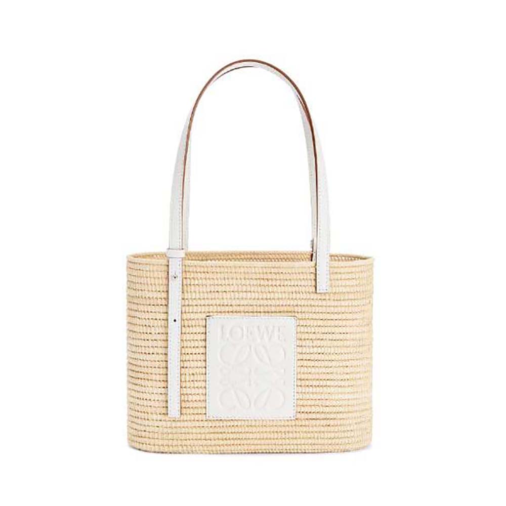 Loewe Women Small Square Basket Bag in Raffia and CalfskinWhite