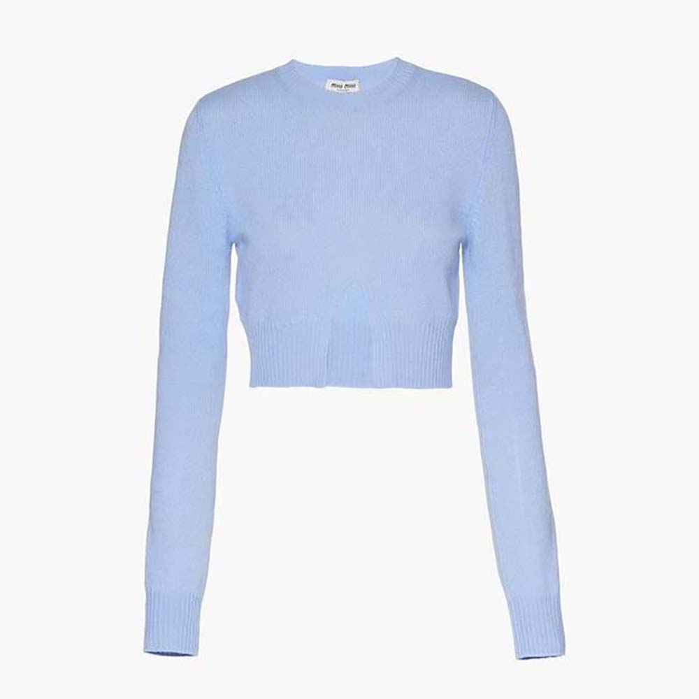 Miu Miu Women Cashmere Crew-Neck Sweater-Blue