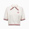 Miu Miu Women Cropped Silk and Cotton Polo Shirt-White
