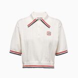 Miu Miu Women Cropped Silk and Cotton Polo Shirt-White