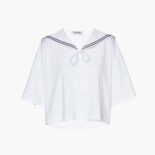 Miu Miu Women Embroidered Cotton T-shirt with Embroidered Logo