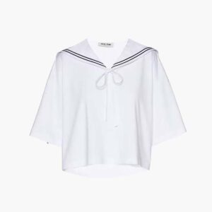 Miu Miu Women Embroidered Cotton T-shirt with Embroidered Logo