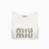 Miu Miu Women Embroidered Jersey Top with Embroidered Logo