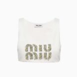 Miu Miu Women Embroidered Jersey Top with Embroidered Logo