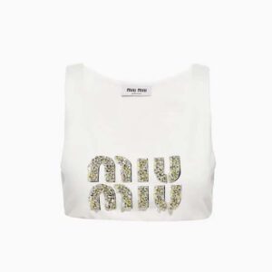 Miu Miu Women Embroidered Jersey Top with Embroidered Logo