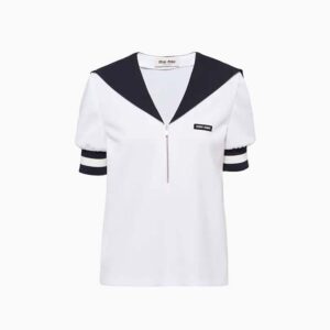 Miu Miu Women Piqué Top with Jacquard Logo