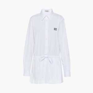 Miu Miu Women Poplin Mini-Dress with Embroidered Logo