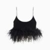 Miu Miu Women Stretch Cady Top with Feathers-Black