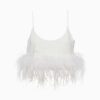 Miu Miu Women Stretch Cady Top with Feathers-White
