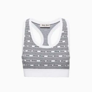 Miu Miu Women Viscose Top with Jacquard Logo
