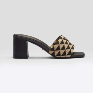 Prada Women Embroidered Fabric Sandals-Black