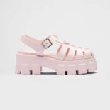 Prada Women Foam Rubber Sandals with Enameled Metal Triangle Logo-Pink