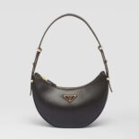 Prada Women Leather Shoulder Bag with Enameled Metal Triangle Logo-Black
