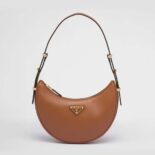 Prada Women Leather Shoulder Bag with Enameled Metal Triangle Logo-Brown