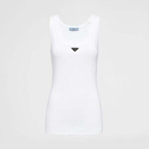 Prada Women Ribbed Knit Jersey Tank Top-White